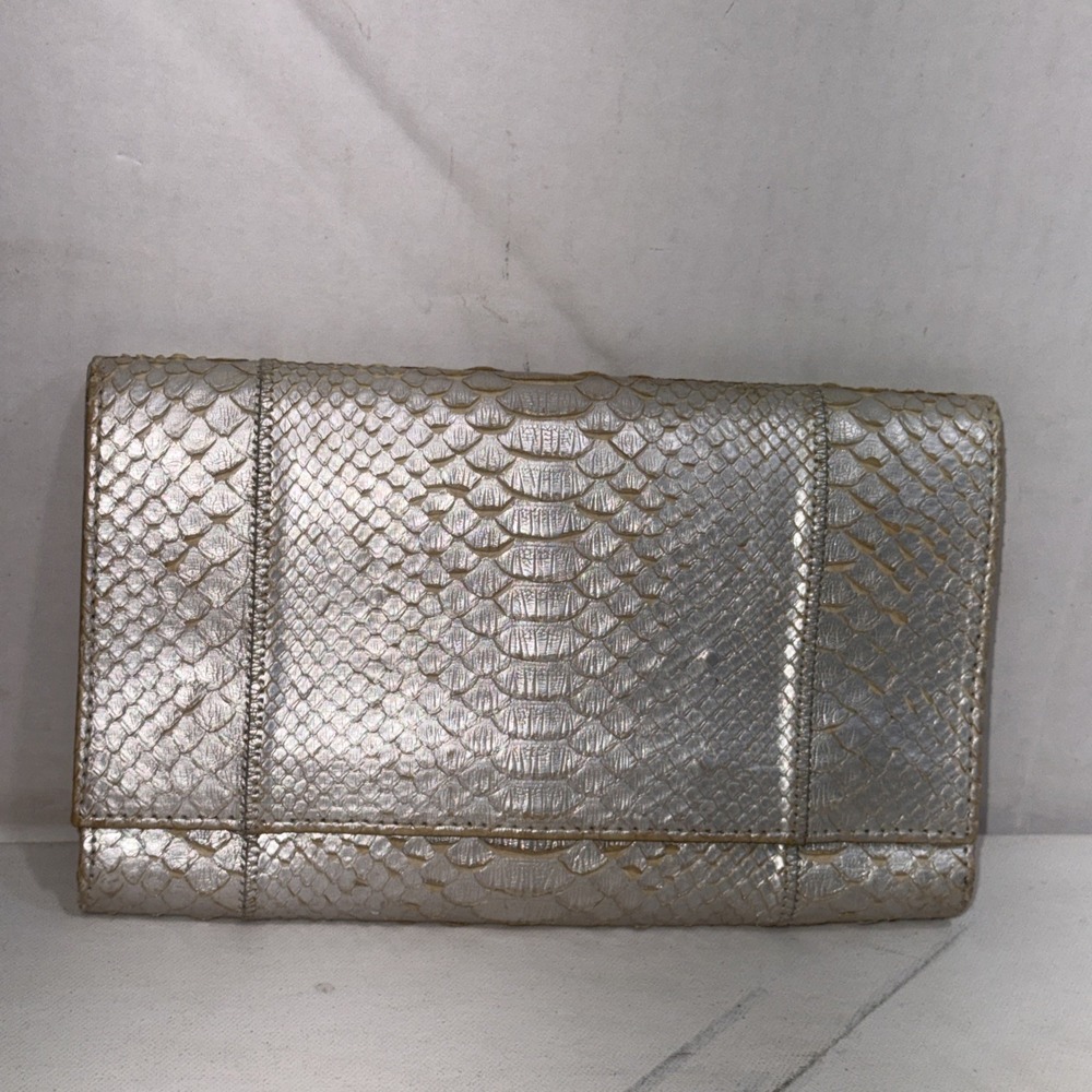 Carlos Falchi Clutch Metallic Leather Crossbody Envelope Chain Strap Purse Bag - Picture 15 of 16